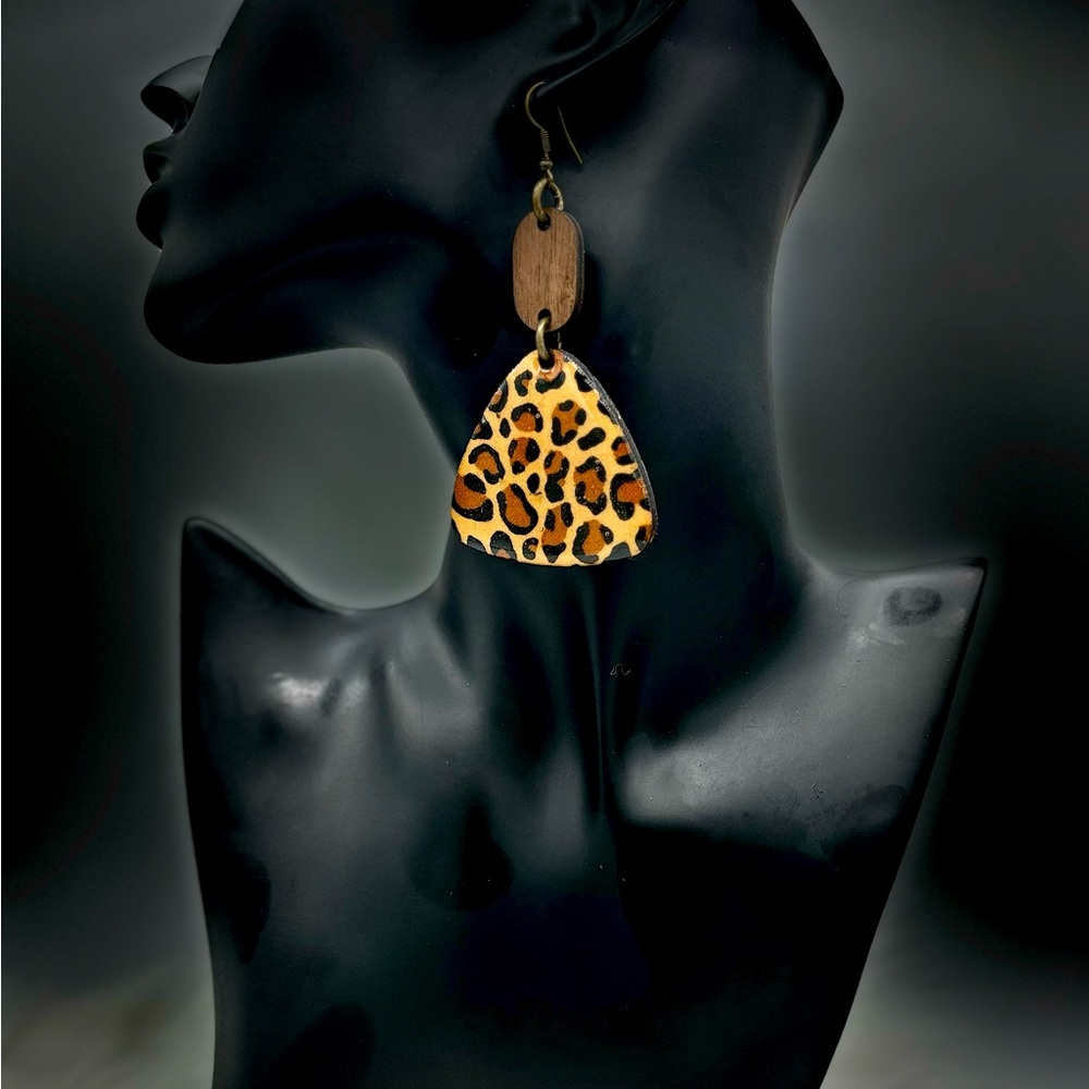 Animal print fabric and wood Handcrafted Earrings